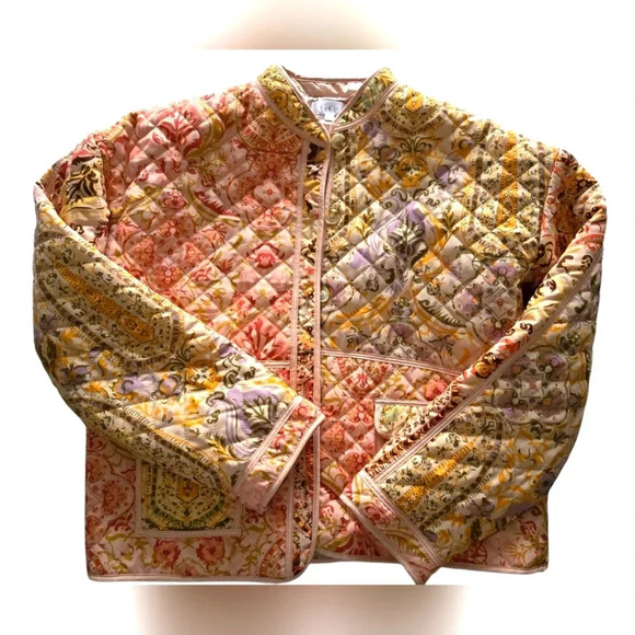 CeCe Women's Cropped Puffer Jacket Lightweight Floral Print Long Sleeve Padde - Picture 2 of 6